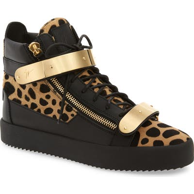 Giuseppe Zanotti Gold Bar Genuine Calf Hair Sneaker, Beige