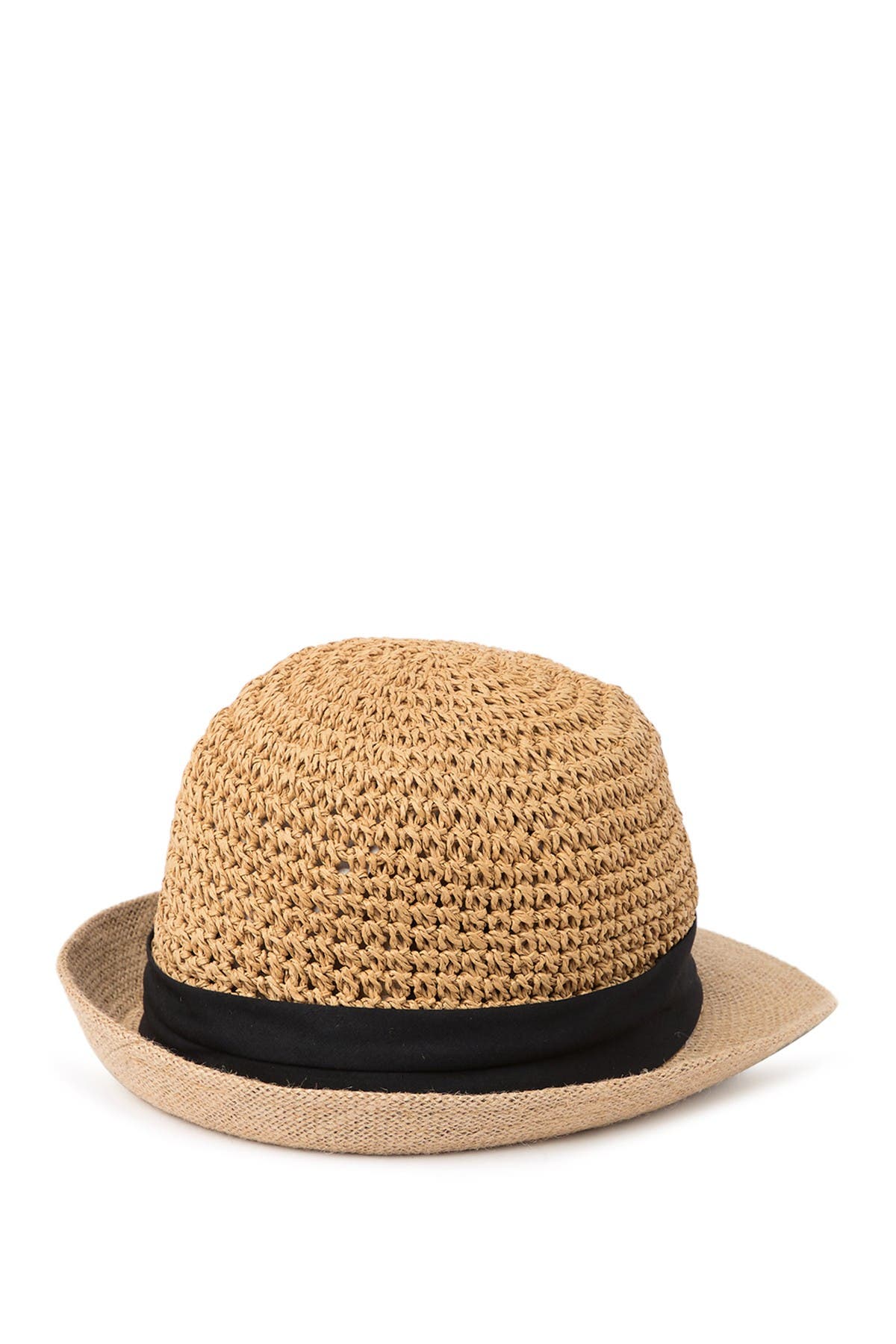 Steve Madden Paper Crochet Straw Fedora In Black ModeSens