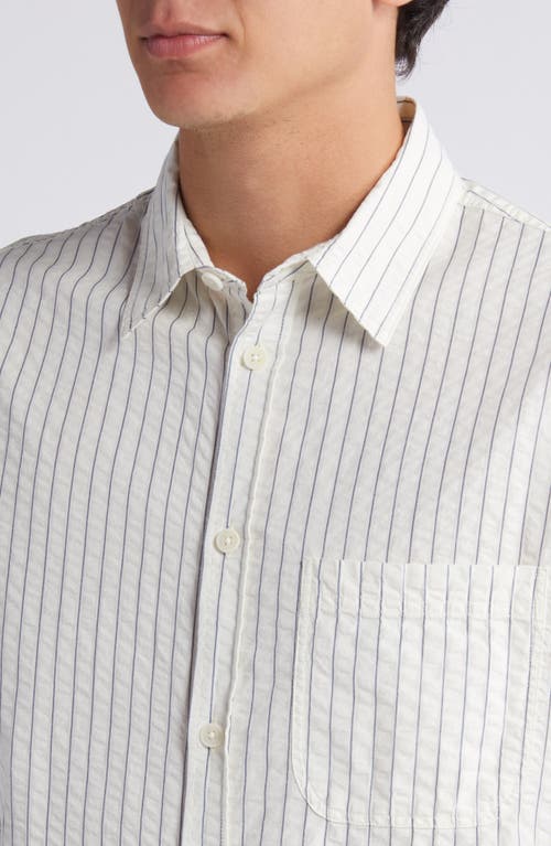 Shop Wax London Kew Stripe Short Sleeve Seersucker Button-up Shirt In White/blue