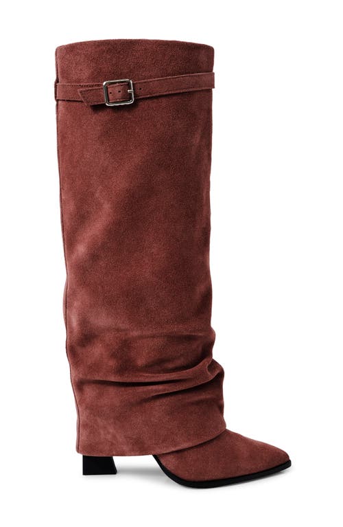 Free People Felicity Foldover Shaft Pointed Toe Knee High Boot In Mauve Suede