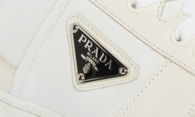 Shop Prada Downtown Leather Sneaker In Bianco/ Avorio