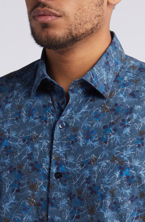 Shop Robert Barakett Astor Floral Short Sleeve Button-up Shirt In Blue