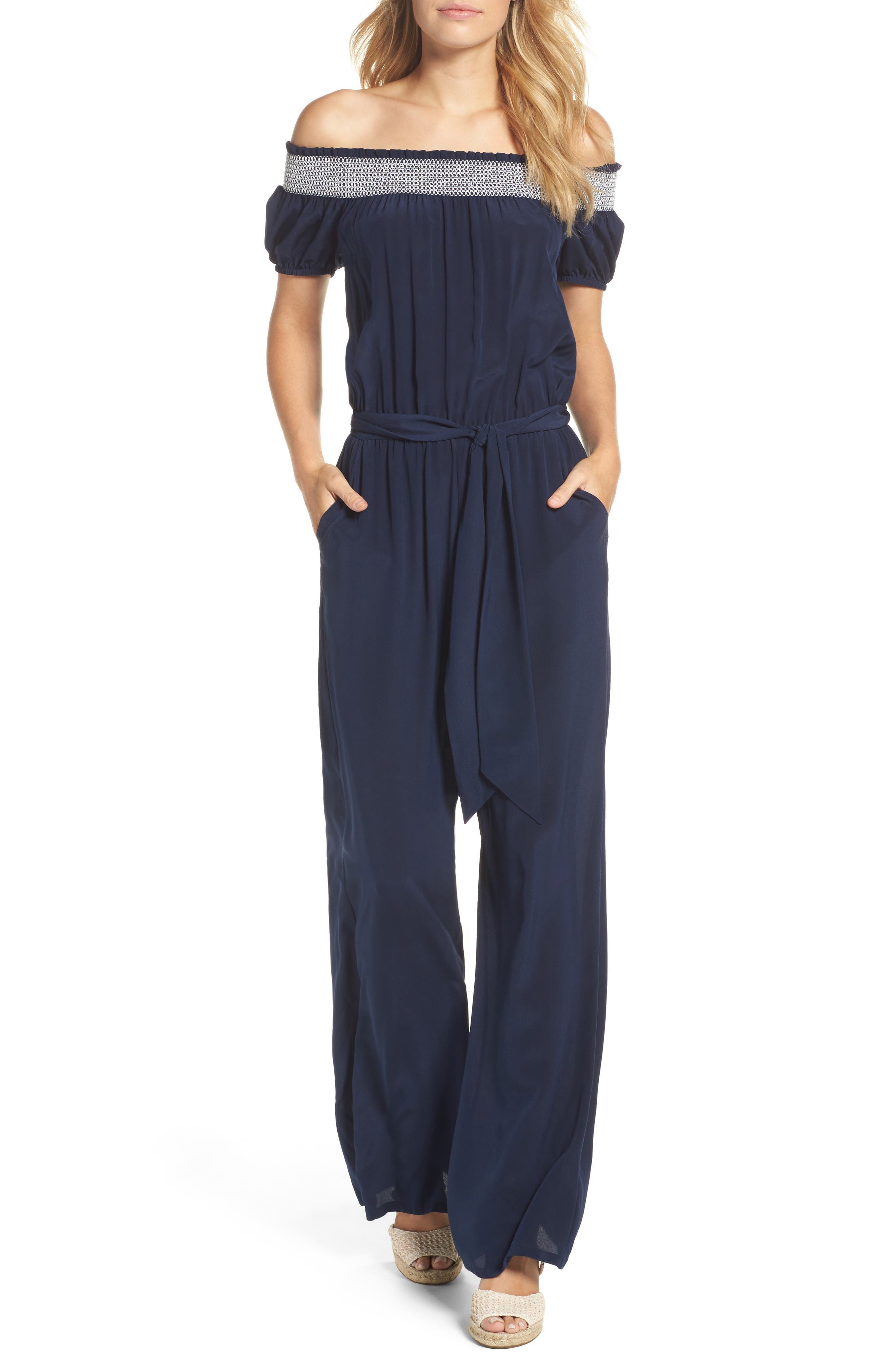tory burch smocked jumpsuit