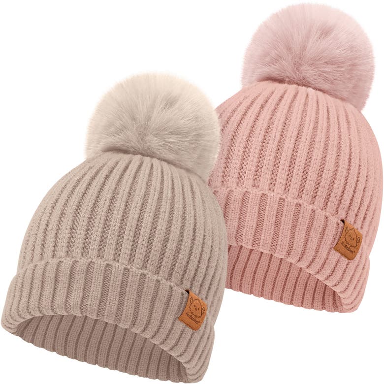 Keababies 2-pack Pom Knitted Beanie In Fawn