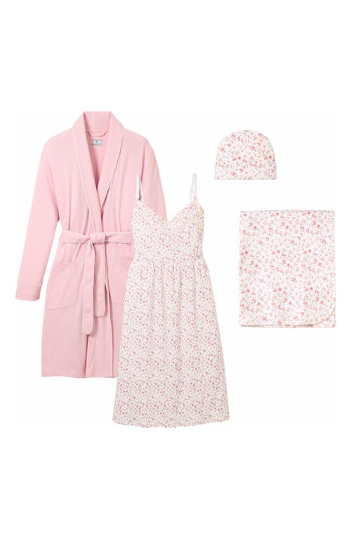 Petite Plume The Hospital Stay Luxe Maternity/Nursing Robe, Nightgown, Baby Blanket & Baby Hat Set in Pink at Nordstrom, Size X-Large