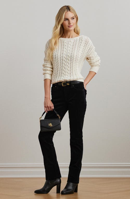 Shop Lauren Ralph Lauren Cable Stitch Cotton Blend Sweater In Mascarpone Cream