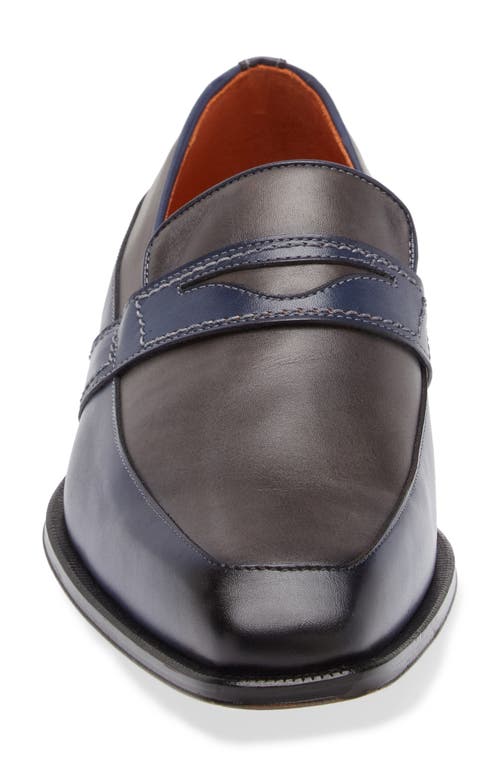 Shop Mezlan Two-tone Leather Penny Loafer In Blue/pearl Grey