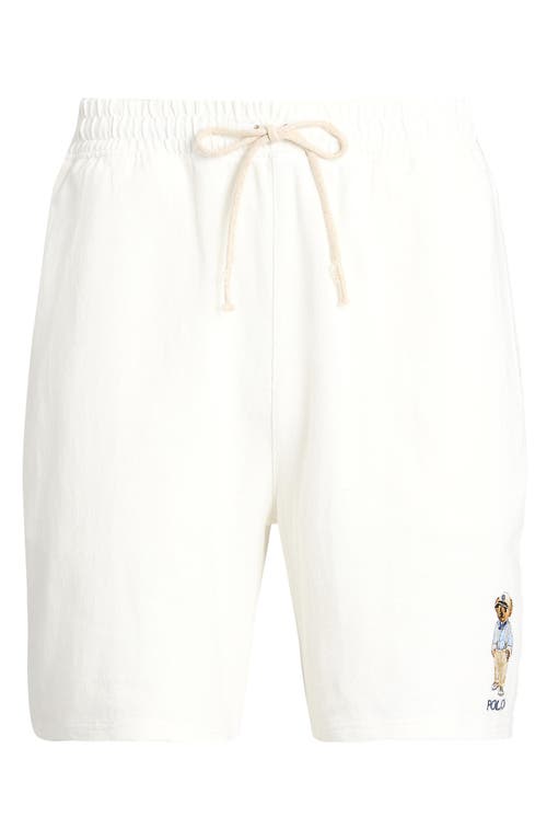 Shop Polo Ralph Lauren Polo Bear Embroidered Knit Cotton Shorts In Deckwash White Hemingway Bear