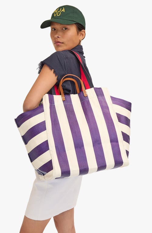 Shop Clare V . Stripe Beach Tote In Grape Amd Shell Striped Mesh