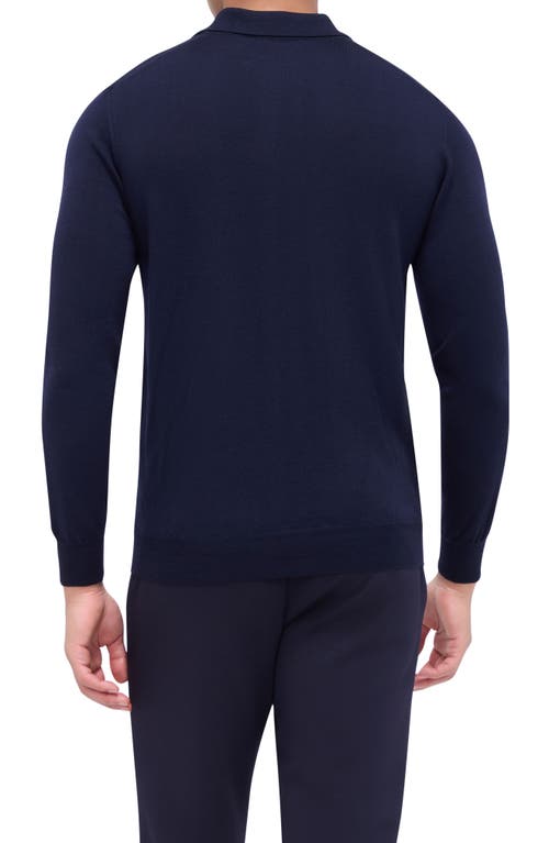 Shop Bugatchi Merino Wool Polo Sweater In Navy