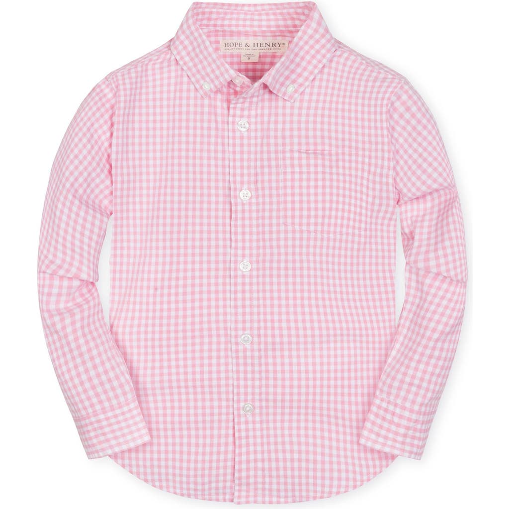 Hope & Henry Boys' Organic Poplin Long Sleeve Button Down Shirt, Kids In Classic Pink Gingham