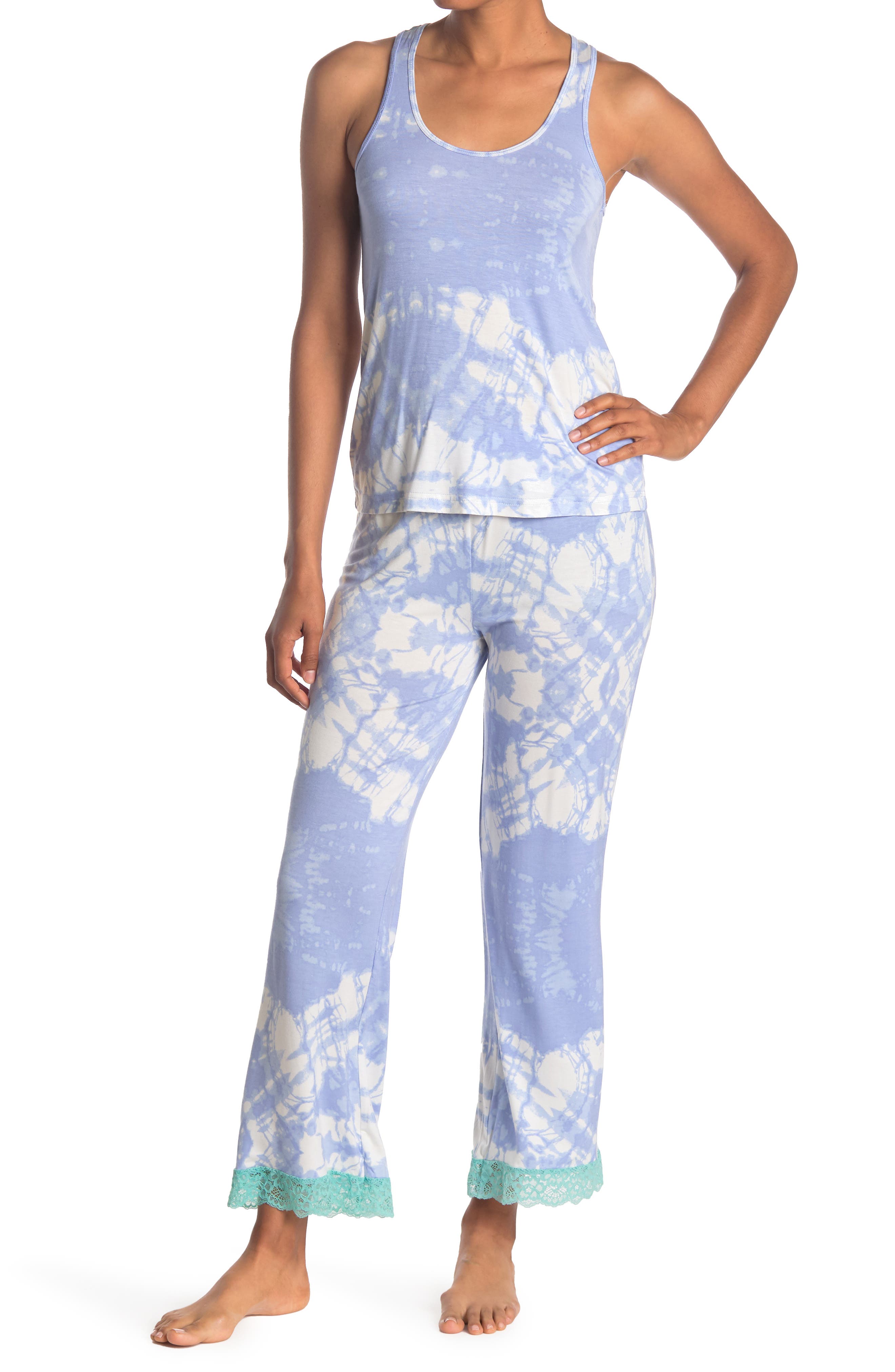 Honeydew Intimates Striped Lace Trim Tank & Pants 2-piece Pajama Set In Covetiedye