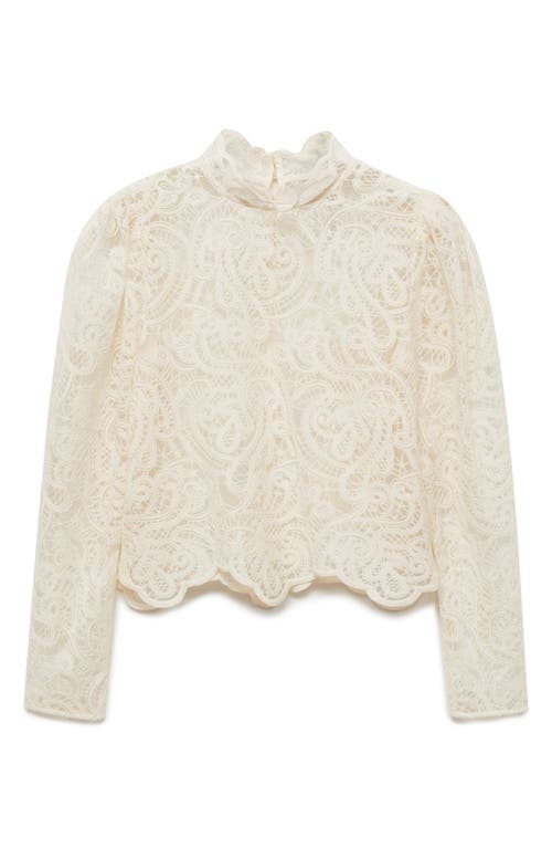 Mango Mock Neck Lace Top In Ecru