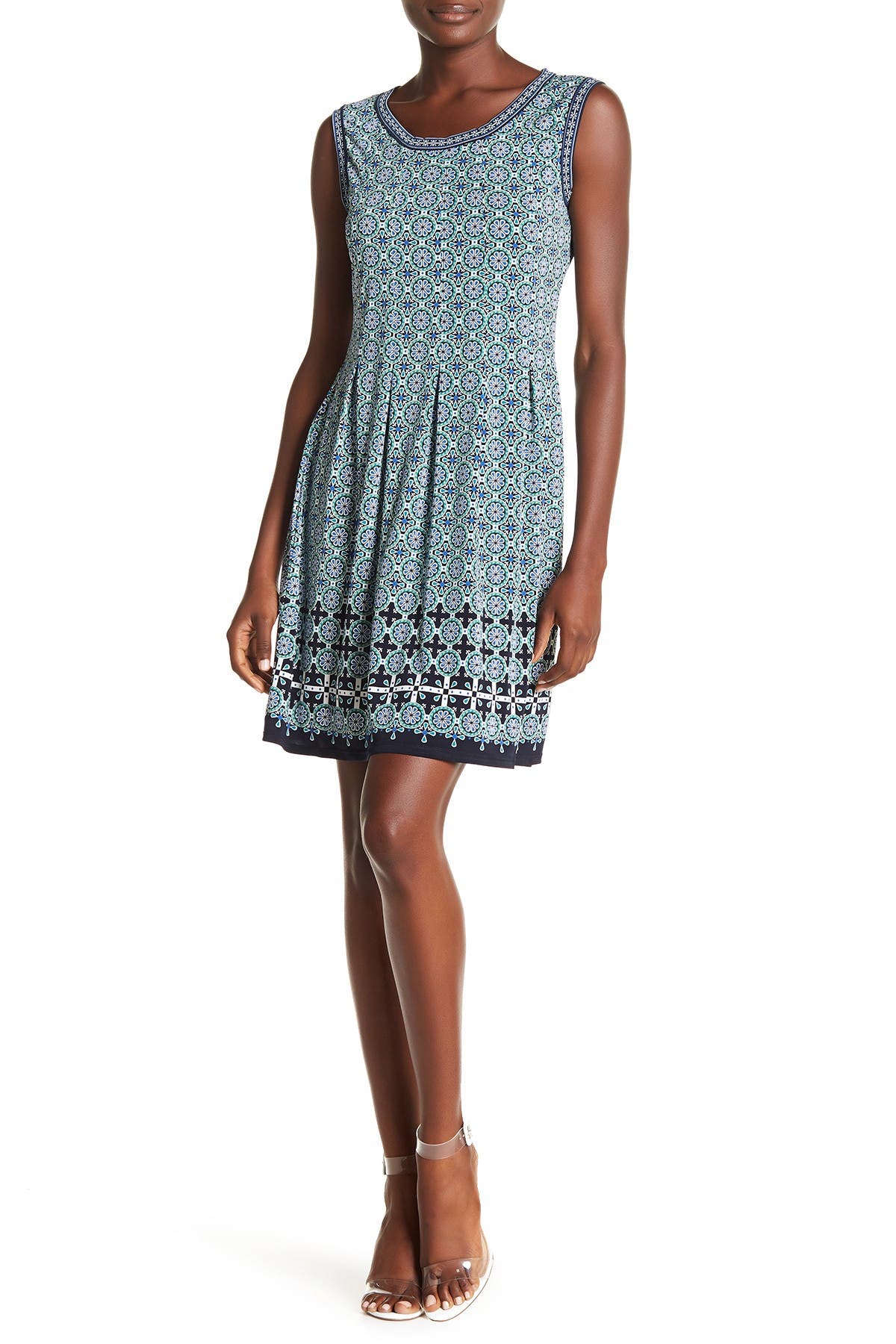 Max studio patterned sleeveless fit & flare dress hotsell