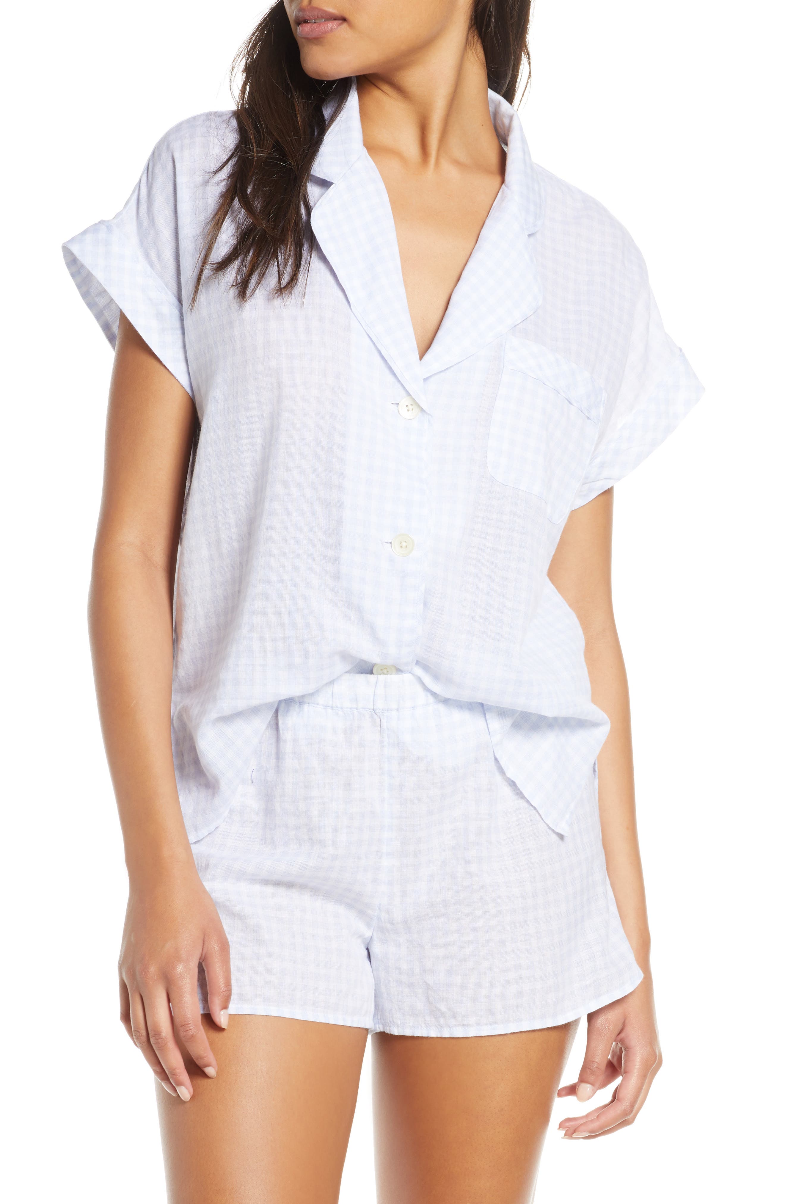 Plus Size Madewell Gingham Bedtime Pajama Top, Size - Blue