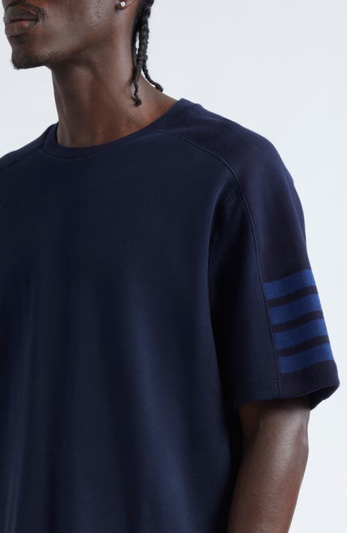 Shop Thom Browne 4-bar Milano Cotton T-shirt In Navy