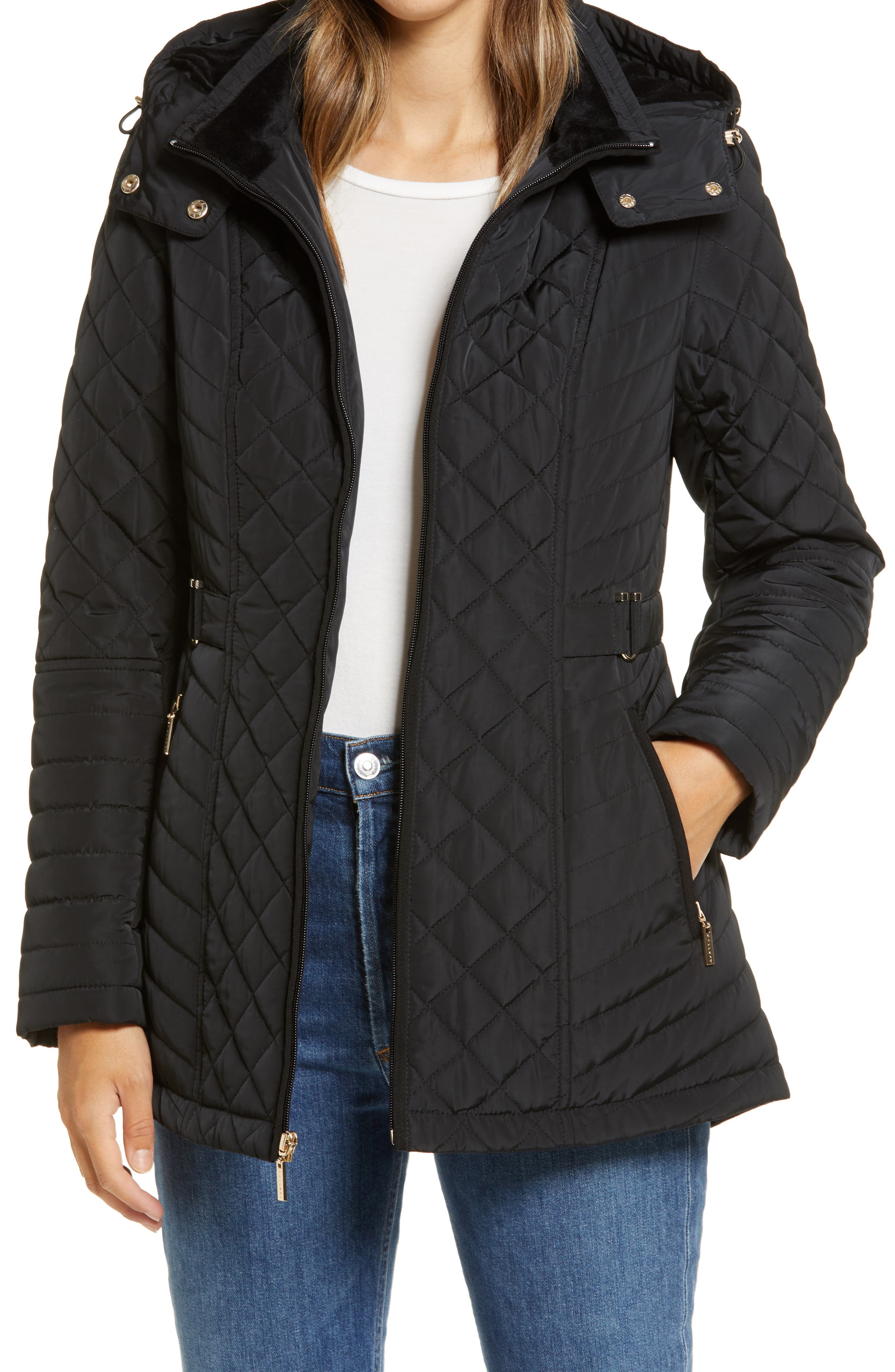 black padded hooded coat