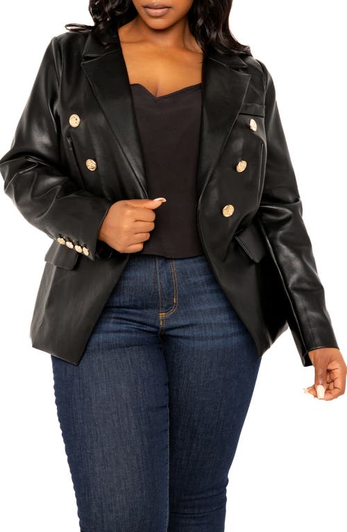BUXOM COUTURE Faux Leather Double Breasted Blazer Black at Nordstrom, X