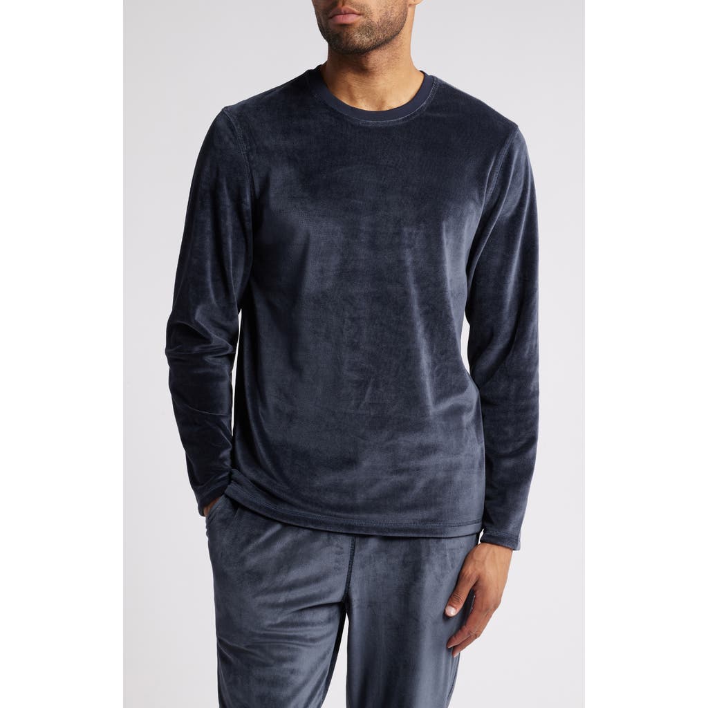 Daniel Buchler Velour Hairline Long Sleeve Pajama T-Shirt in Black