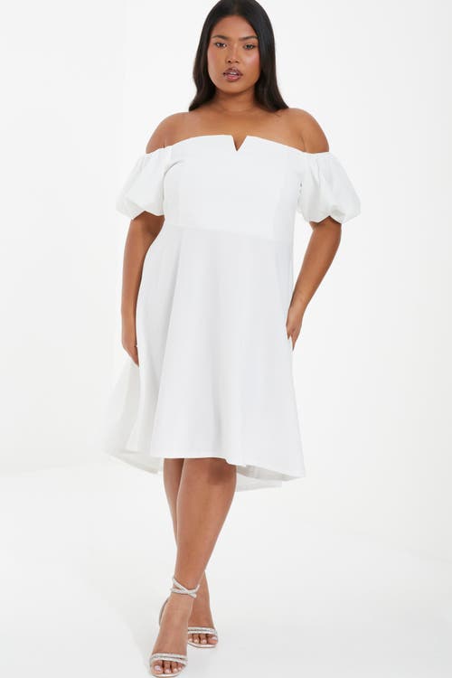 Shop Quiz Puff Sleeve Bardot Dress In White