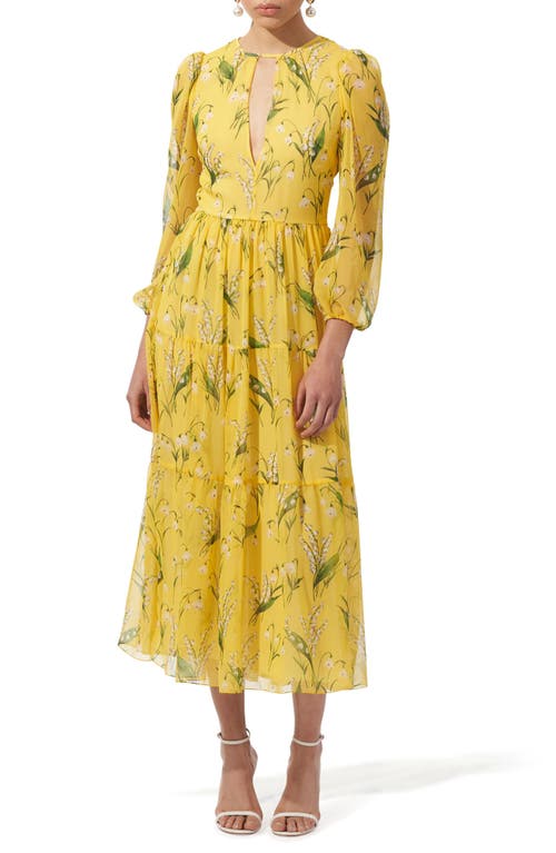 Carolina Herrera Lily of the Valley Print Silk Georgette Midi Dress Sunshine Yellow Multi at Nordstrom,
