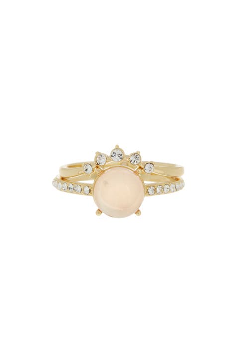 Pink Mother of Pearl & CZ Ring Stack Set
