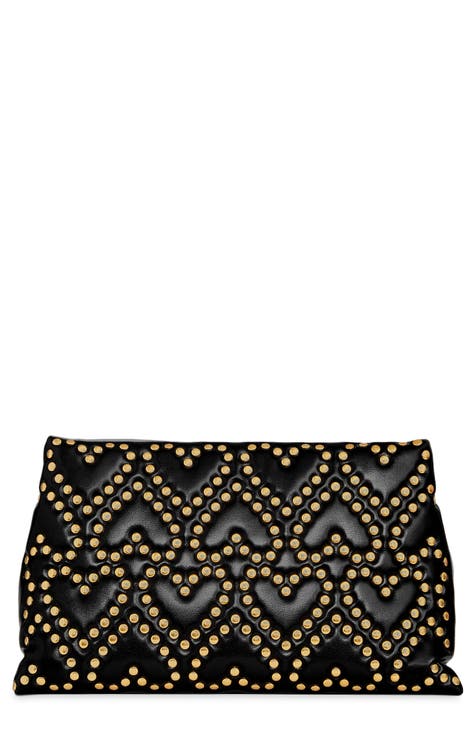 Heart Stud Pillow Quilted Faux Leather Clutch