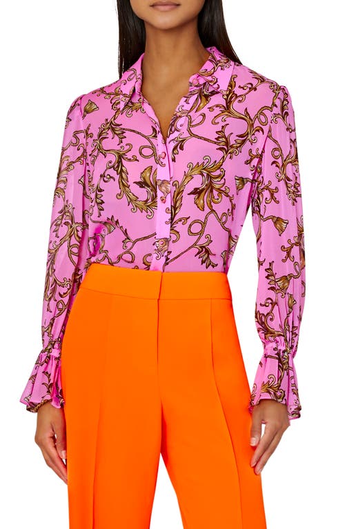 Milly Lacey Floral Chain Long Sleeve Blouse in Pink Multi