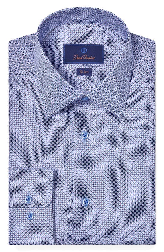 Shop David Donahue Slim Fit Geometric Print Dress Shirt In Blue/ Berry
