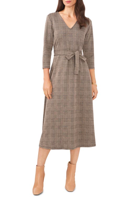 Chaus Houndstooth Plaid Jacquard Midi Dress in Black/Taupe