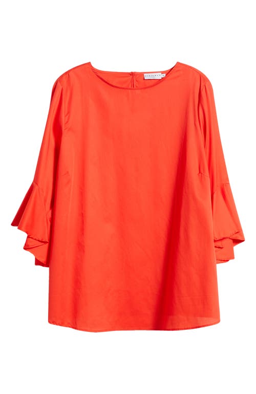 Shop Harshman Malena Flutter Sleeve Cotton Top In Poppy Red