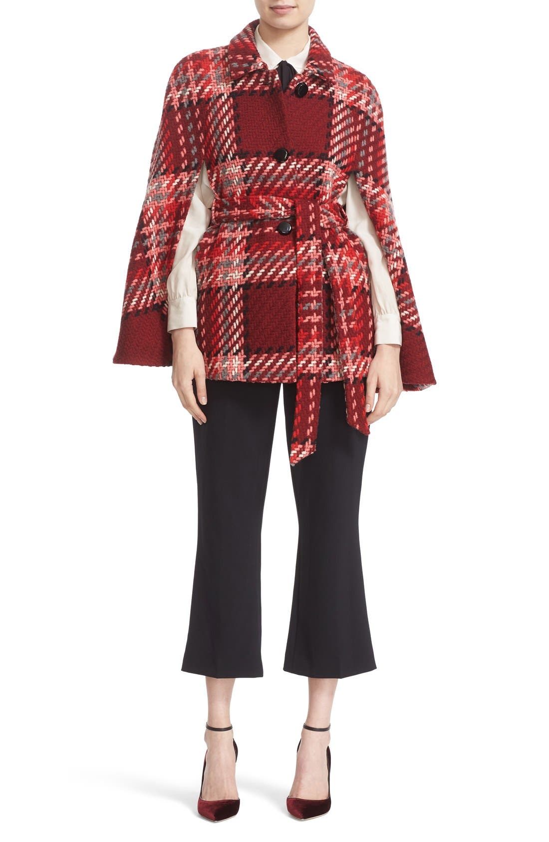 kate spade new york chunky plaid belted wool blend cape Nordstrom