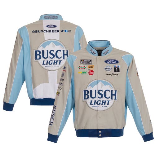 Men's JH Design Gray Kevin Harvick Busch Light Twill Driver Uniform Full-Snap Jacket