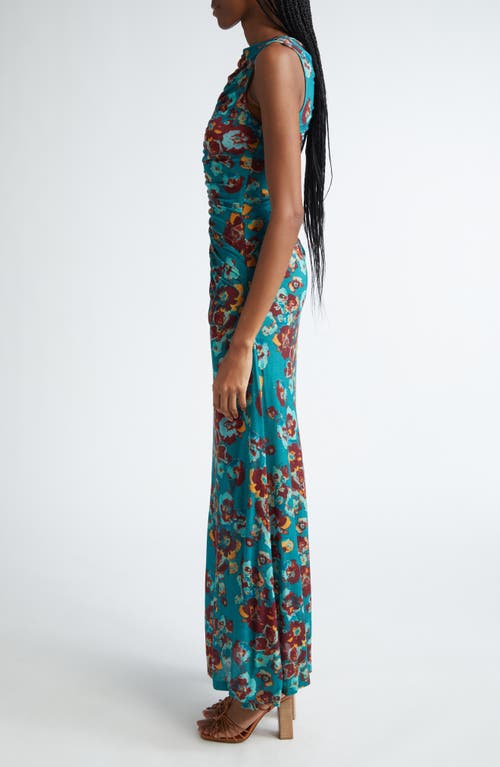 Shop Ulla Johnson Livia Floral Side Ruched Maxi Dress In Jade Floral