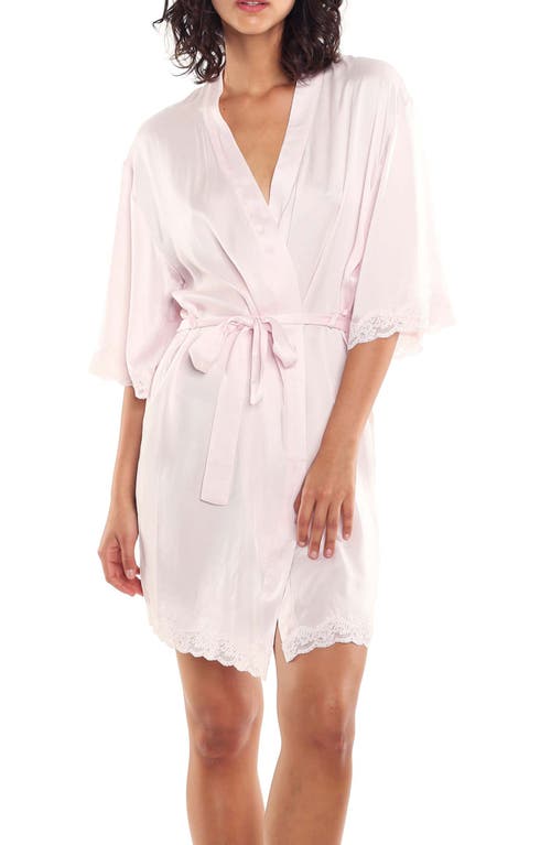 Lace Trim Silk Short Robe in Ice Pink