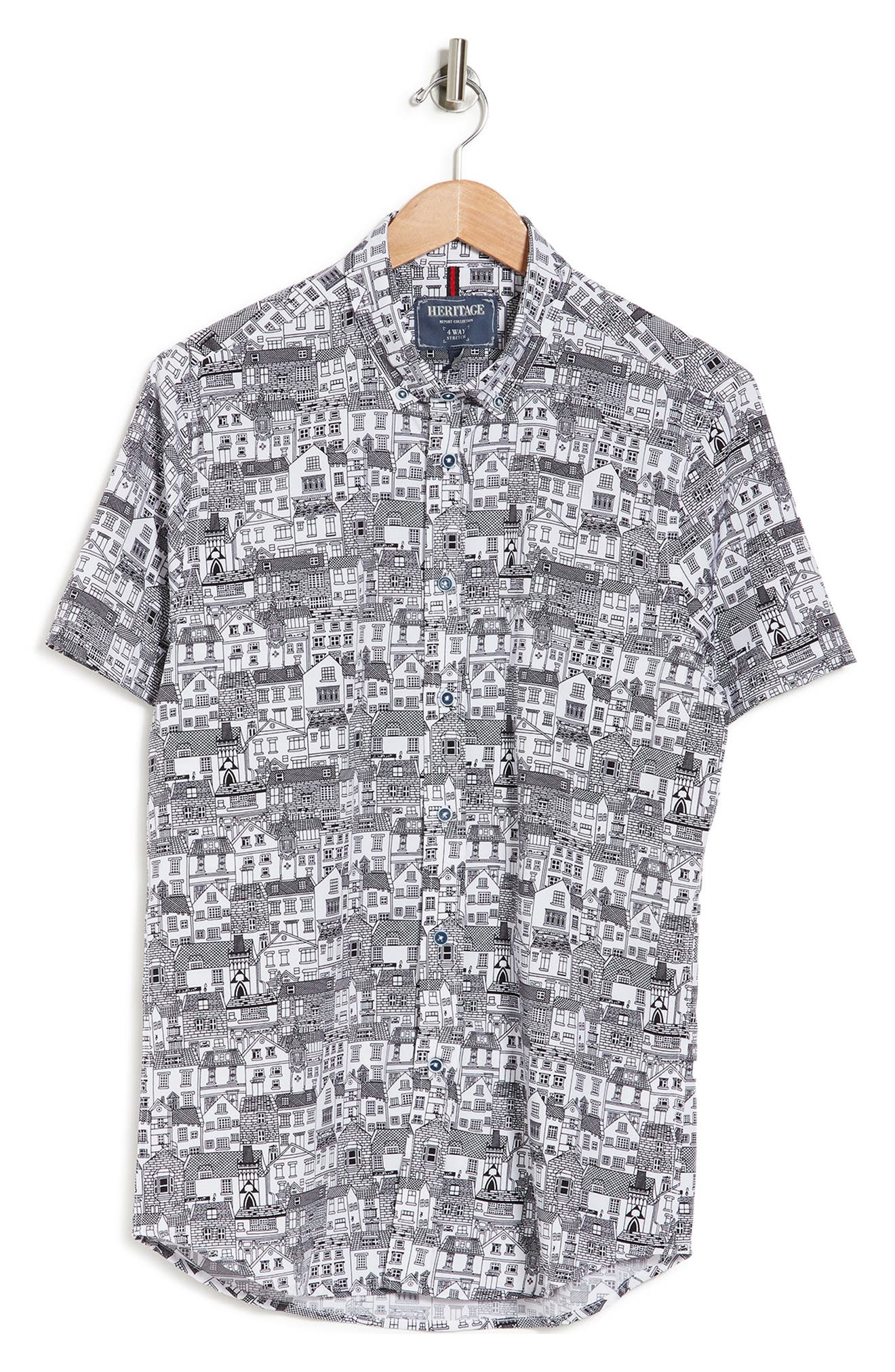 Report Collection 4-way Stretch House Print Heritage Short Sleeve Shirt In 01 White