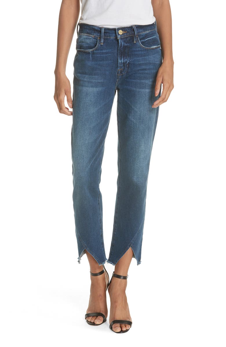 FRAME Le High Straight Asymmetrical Hem Jeans (Kingsway) | Nordstrom