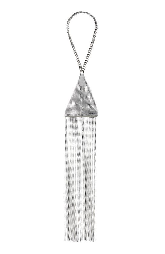 Shop Stella Mccartney Crystal Fringe Satin Triangle Pouch In Silver