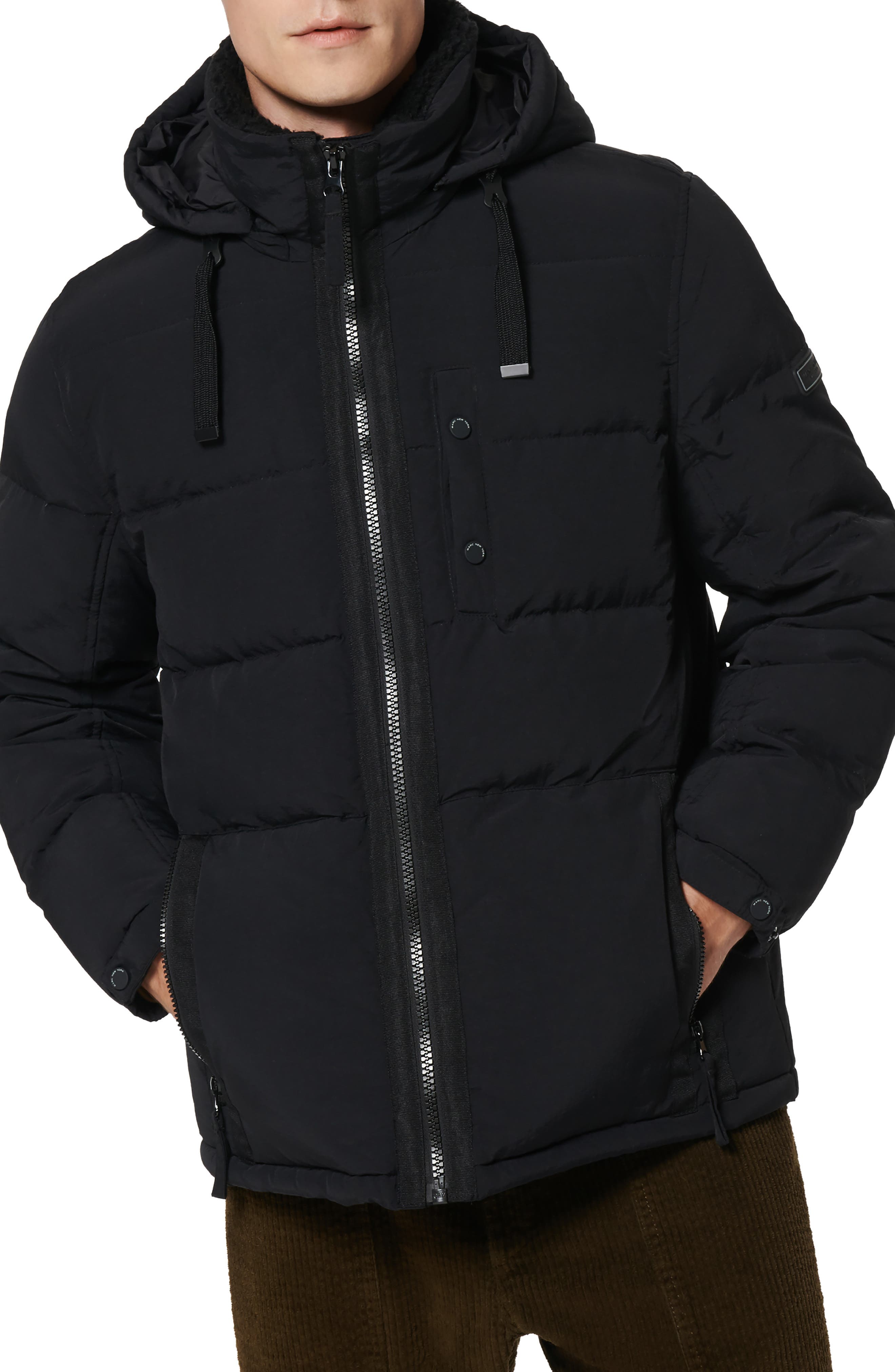 Andrew Marc Hubble Fleece Collar Water Resistant Puffer Coat In Black