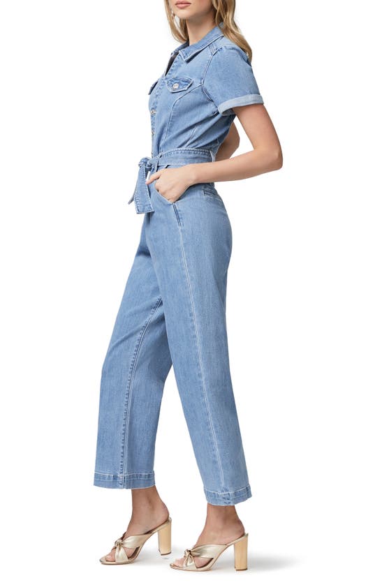PAIGE ANESSA PUFF SLEEVE CROP WIDE LEG DENIM JUMPSUIT