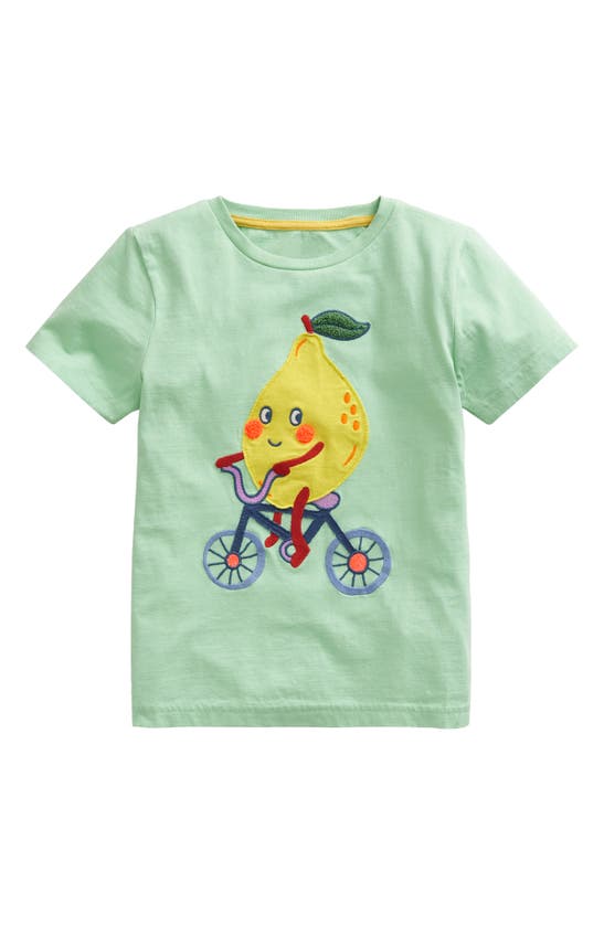 Shop Mini Boden Kids' Lemon Appliqué Cotton Graphic T-shirt In Green Smoke Lemon