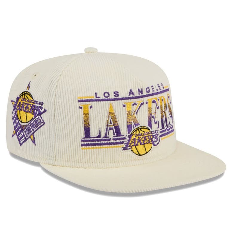 New Era Cream Los Angeles Lakers Team Bar Lightweight Corduroy Golfer Snapback Hat In Neutral