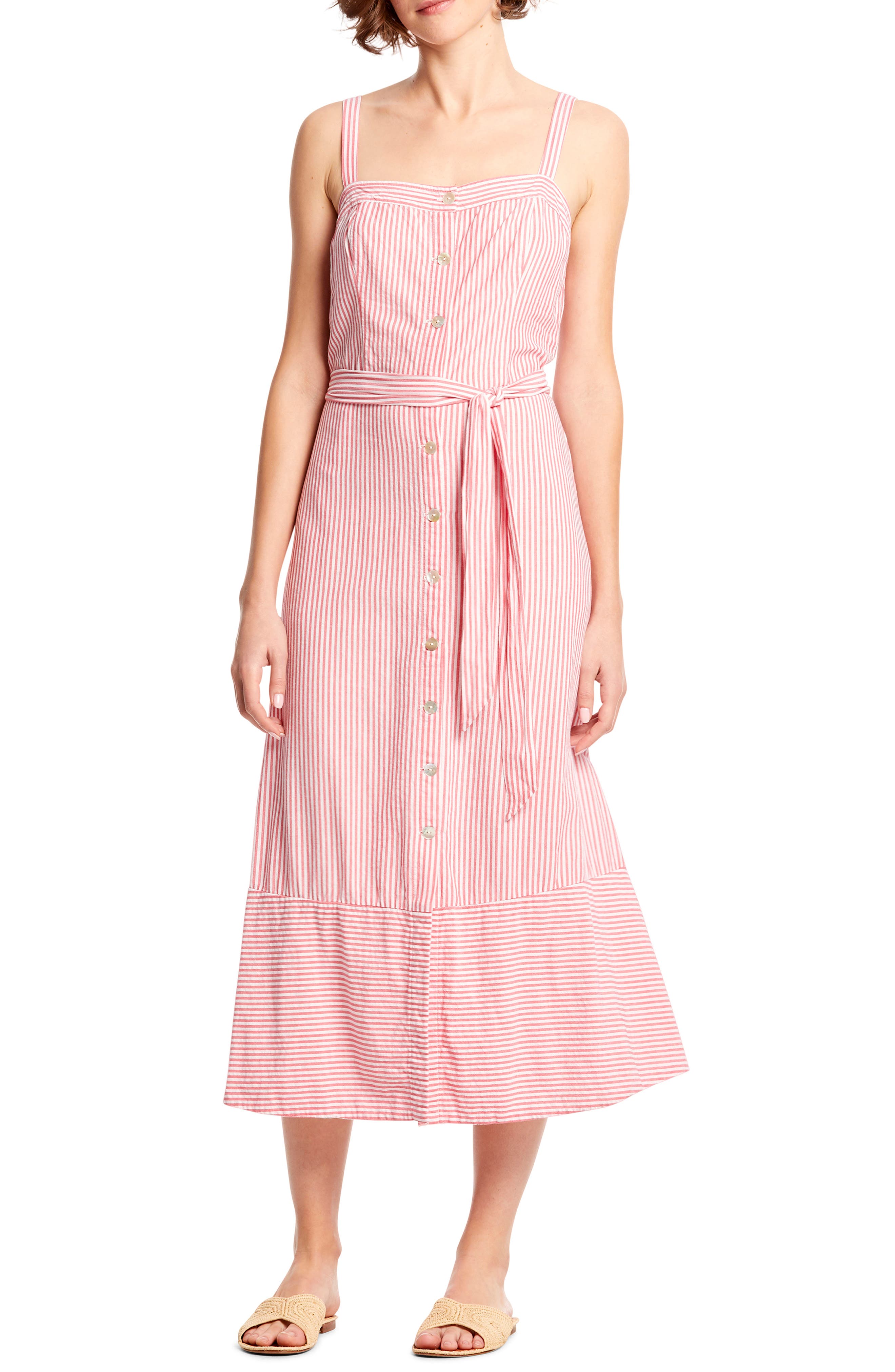 Michael Stars Raina Stripe Button Front Midi Dress, Pink