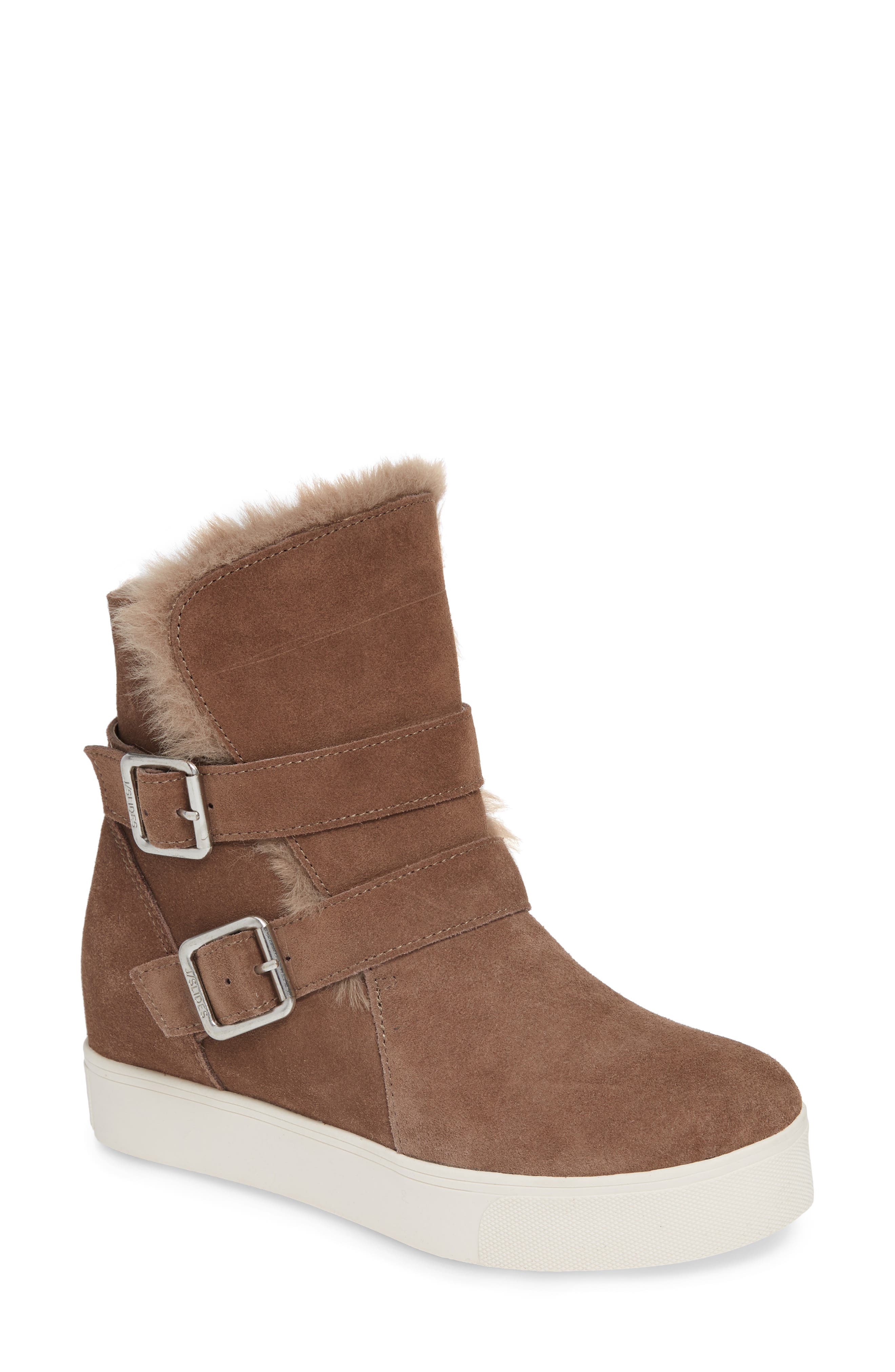Jslides Wells Faux Fur Trim High Top Sneaker