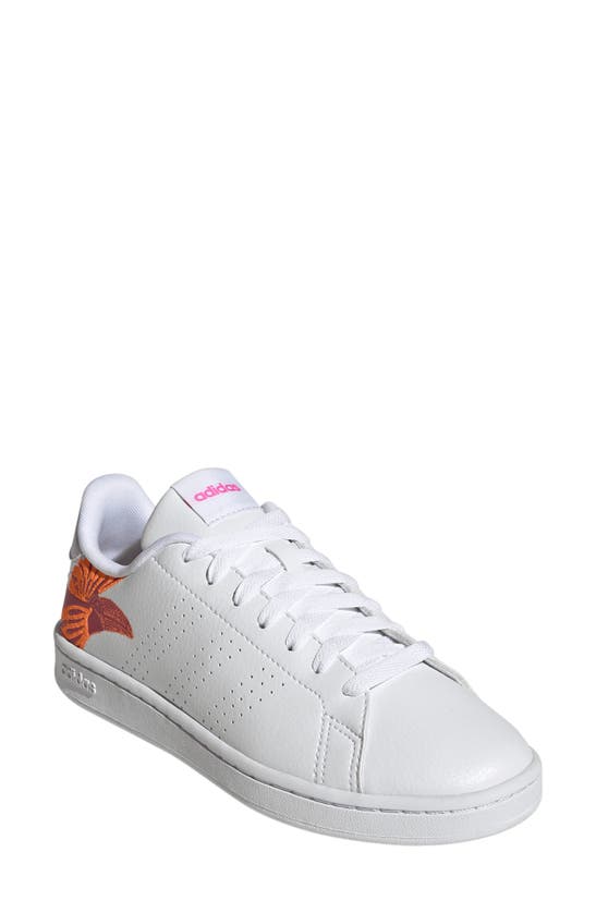 Adidas Originals Advantage Perforated Stripe Sneaker In White/ Screaming Pink/ White