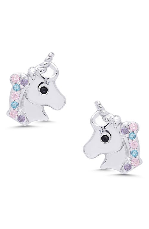 Lily Nily Kids' Cubic Zirconia Unicorn Stud Earrings In Silver