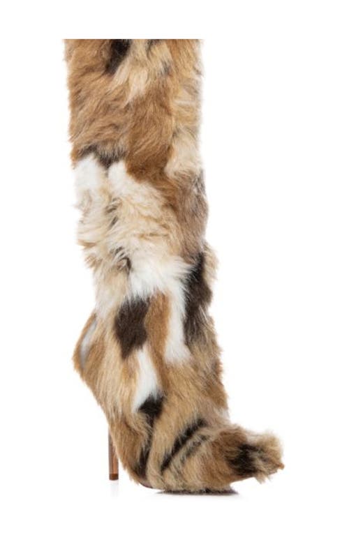 Azalea Wang Upsetter Pointed Toe Faux Fur Knee High Boot In Multi