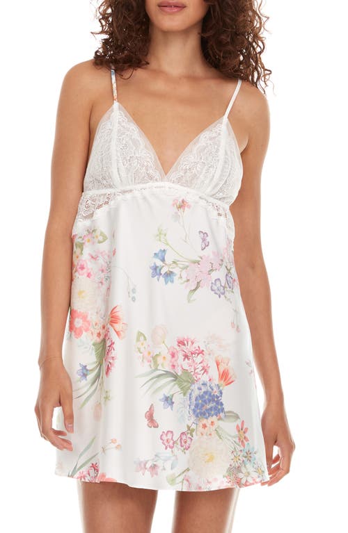 Andrea Floral Lace Trim Satin Chemise in Ivory