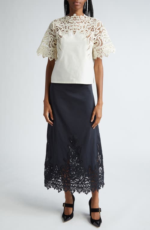 Shop Ulla Johnson Karlyn Lace Trim Cotton & Silk Midi Skirt In Noir