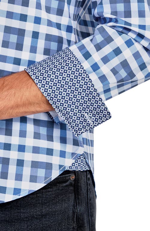 Construct Trim Fit Plaid Performance Button-up Shirt In Blue